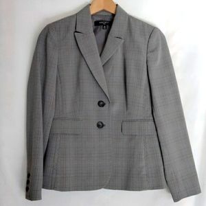 Women's Nine West Suit  Grey Blazer Dressy Checked 4P 2 Button Front